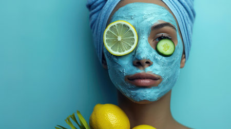 Natural Beauty: Relaxing Facial Mask Treatment on White Backgroundの素材