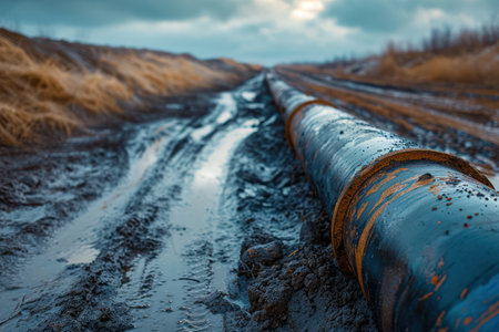 Industrial Pipeline: A Massive Network of Metal Tubes and Pipes Delivering Vital Resources in a Technologically Advanced Engineering Systemの素材