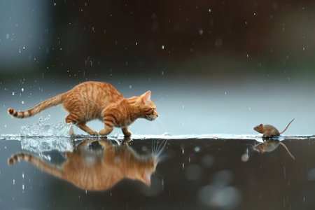 Playful Cats in Winter Wonderland: Adorable Kittens Frolicking in the Snow with Bright Eyes, Fluffy Fur, and Whiskersの素材