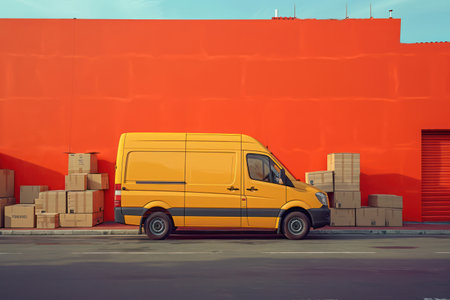 Fast Road Delivery: Efficient Transportation Service on Urban Streets with White Delivery Van and Cargo on Busy Highwayの素材