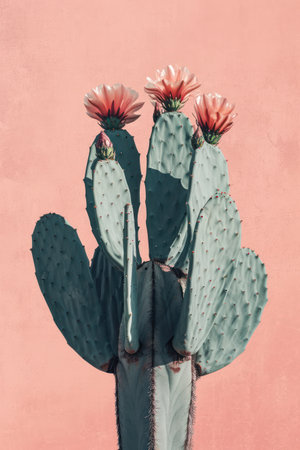 Desert Dreams: A Colorful Botanical Oasis in a Minimalistic Neon Galleryの素材