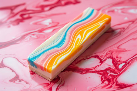 Colorful Swirled Candy Treat on Pink and Blue Background, Sweet Confection Design for Festive Occasionsの素材