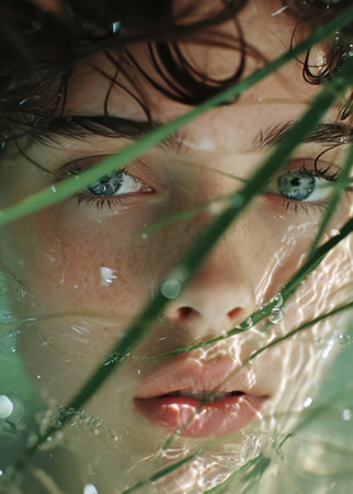 Beauty of Youth: A Captivating Portrait of a Young Caucasian Girl with Attractive Features and Fresh, Clear Skin, Close-up on a White Backgroundの素材