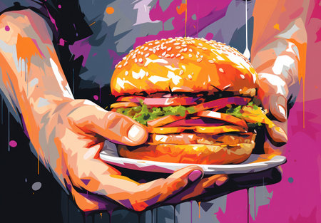 Juicy Gourmet Cheeseburger on Rustic Wooden Table, an All-American Classic Meal with Fresh Lettuce, Tomato and Onion, Topped with Melted Cheese and Delicious Sauceの素材