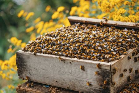 Bustling Beehive: A Honeyed Symphony of Natures Gold and Busy Beesの素材