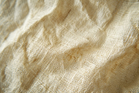 Close up of wrinkled washed fabric texture background in soft light, detailed textile surface with creases and foldsの素材