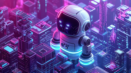 Future Connections: A Cybernetic Arm in a Neon Blue Digital Worldの素材