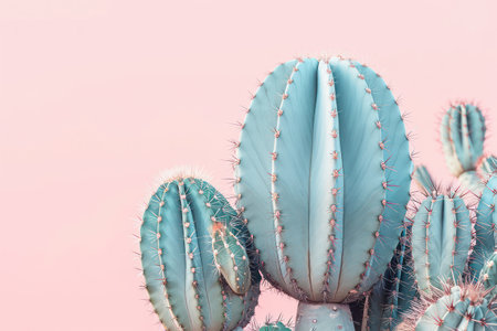Cactus Oasis: A Surreal Tropical Garden in Pastel Blues and Neon Yellowsの素材