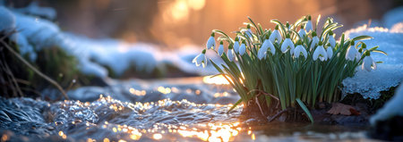 Blooming Snowdrop: a Delicate White Flower of Freshness and Beauty in a Winter Forestの素材