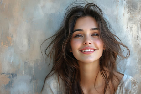 Joyful, Attractive Woman with a Beautiful Smile Enjoying Outdoors in a Green Parkの素材