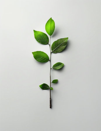Fresh green leaf on white background with copy space for textの素材