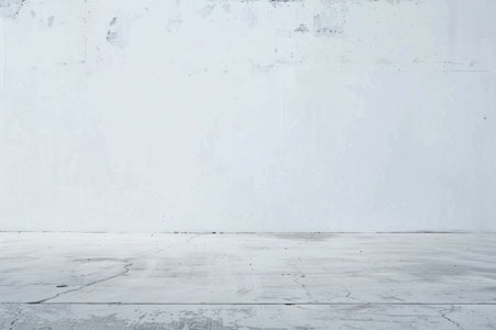 Empty white room with concrete wall and floor Spacious minimalist interior with natural light Architecture and design conceptの素材