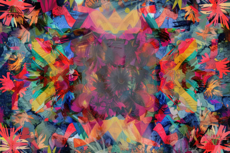 Colorful Abstract Pattern with Diverse Shapes and Vibrant Colors in the Middle of the Imageの素材