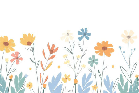 Colorful Floral Arrangement on White Background with Central Blue and Orange Flowerの素材