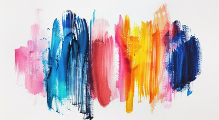Vibrant abstract painting with bold multicolored brush strokes on clean white background artistic creative design concept for interior decor and art galleriesの素材