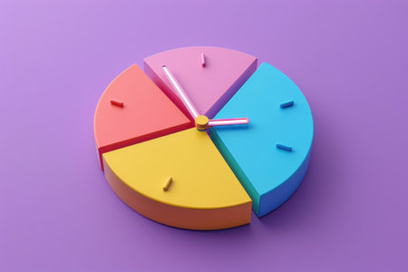 Colorful clock on purple background with 3d rendering for travel and business concept art displayの素材
