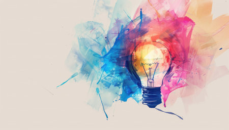 Abstract painting of a lightbulb with paint splatters on the side creative illumination in art and designの素材