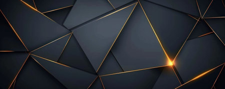 Abstract geometric background with dark triangular shapes and golden accents Modern design with a sense of depth and eleganceの素材
