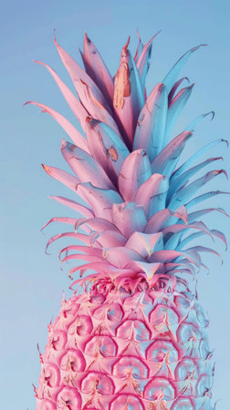 Pink and blue pineapple against a soft pastel background, showcasing vibrant colors and modern design elementsの素材