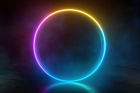 Abstract glowing circle with vibrant colors on a dark background, creating a mystical and futuristic atmosphereの素材