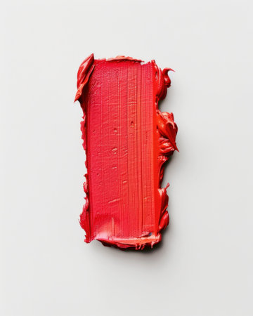 Red paint smear on a light gray background, showcasing vibrant texture and rich color depth for artistic expressionの素材