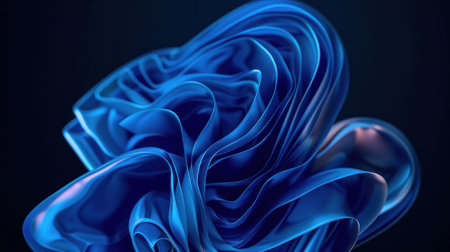 Abstract blue fabric swirling in an artistic formation against a dark background showcasing smooth curves and foldsの素材