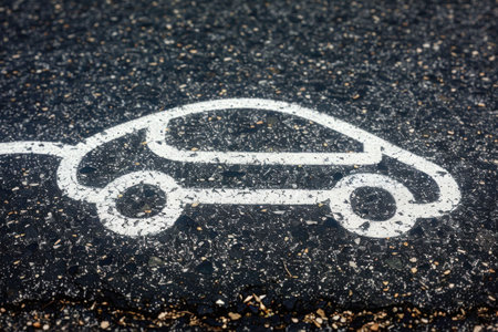 Electric vehicle charging symbol painted on asphalt surfaceの素材