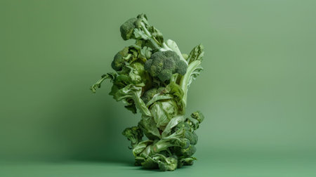 Fresh broccoli bunch on a light green background, showcasing vibrant colors and healthy produceの素材