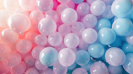 Colorful pastel balloons in soft shades of pink and blue with a dreamy backgroundの素材