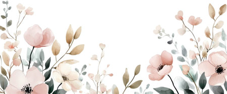 Beautiful floral arrangement with soft pink and beige flowers on a white background, ideal for wedding designs, invitations, and greeting cards.の素材