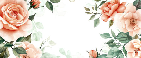 Elegant floral arrangement featuring soft pink roses and green leaves, creating a romantic and fresh atmosphere ideal for weddings or invitations.の素材