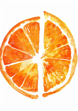 Bright and vibrant watercolor illustration of an orange slice, showcasing juicy and refreshing fruit with rich orange tones ideal for food and drink themes.の素材