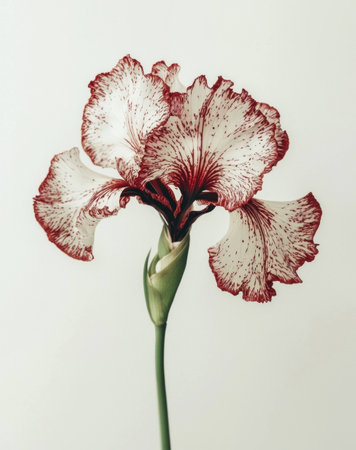 Elegant flower with white petals and red speckles, standing tall against a light background, showcasing natures beauty and delicate details.の素材