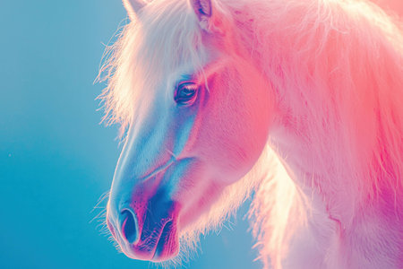 Ethereal white unicorn portrait with a magical pastel background, showcasing its mystical beauty and enchanting presence in soft light.の素材