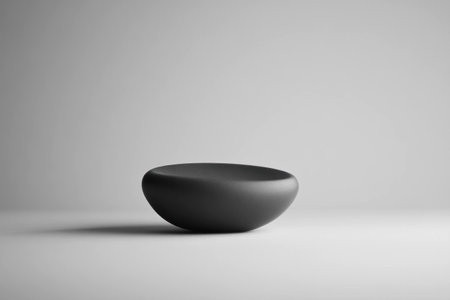 Minimalistic black bowl on smooth gray surface, showcasing modern design and simplicity. Perfect for home decor and interior styling concepts.の素材