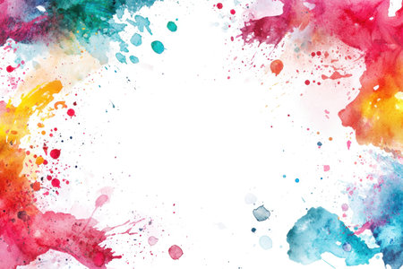 Colorful abstract watercolor splash background in vibrant shades of red, blue, yellow, and green, perfect for creative design and art projects.の素材