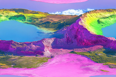 Abstract colorful landscape with vibrant hues, highlighting emotional depth and creativity in nature Perfect for inspiring art and design projectsの素材