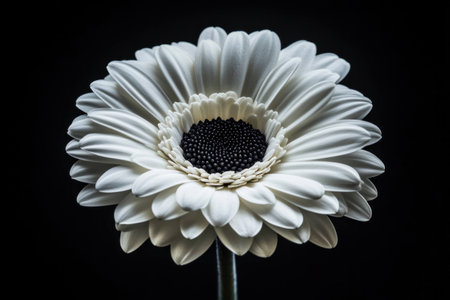 Elegant close up of a white gerbera daisy flower against a dark background, showcasing intricate petal details, perfect for floral themes and nature photographyの素材