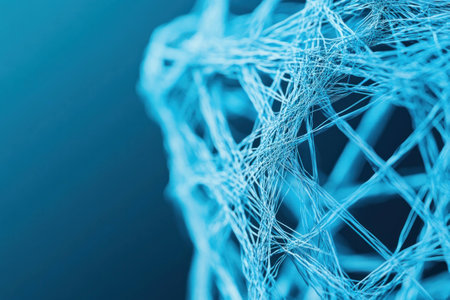 Abstract blue network structure showcasing intricate patterns and textures, ideal for technology, innovation, or scientific conceptsの素材