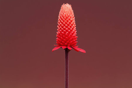 Vibrant Red Flower Against a Soft Brown Background, Symbolizing Beauty and Natureの素材