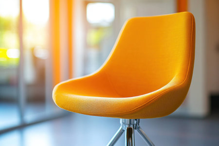 Bright orange modern chair in a stylish interior, featuring sleek design and contemporary aesthetics ideal for home decor or office settingsの素材