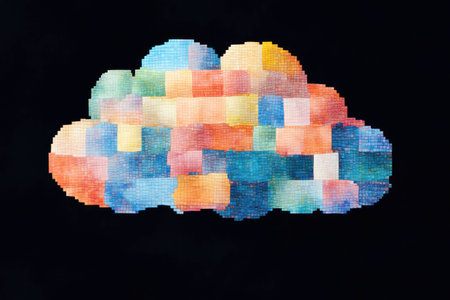 Abstract colorful cloud on a dark background, showcasing vibrant hues and artistic texture in pixelated style, perfect for design and creativity themesの素材