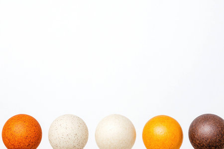 Colorful decorative balls in a minimalist arrangement on a white background representing harmony, diversity, and creativity in designの素材