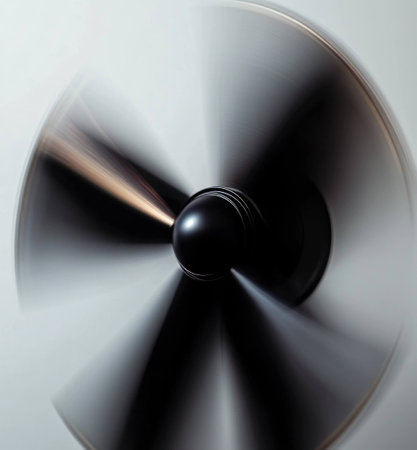 High speed rotating fan with a sleek black design, conveying motion and energy in a modern indoor setting Ideal for depicting innovative technology and comfort during summerの素材