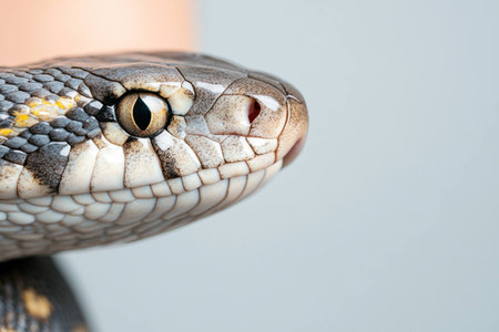 Close up of a beautiful snake highlighting its textured scales, captivating gaze, and intricate colors, perfect for wildlife enthusiasts and educatorsの素材