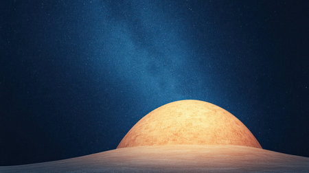 Serene sunset landscape with a glowing horizon, deep blue sky, and smooth sand dunes, ideal for relaxation and tranquility imageryの素材