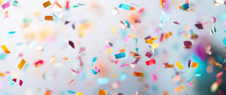Colorful confetti falling in a festive atmosphere, creating a joyful and celebratory mood perfect for parties or eventsの素材