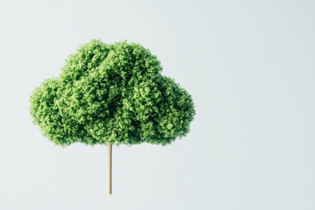 A stylized green tree model against a light background, symbolizing nature and sustainability, ideal for eco friendly and environmental themesの素材