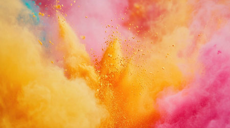 Vibrant explosion of colorful powders creating a dynamic and energetic background, ideal for celebrations and joyful occasionsの素材