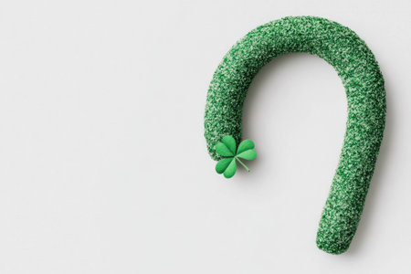 Green shamrock themed decoration for St Patrick s Day, featuring a curved shape with clover accents, perfect for festive celebrations and seasonal home decorの素材